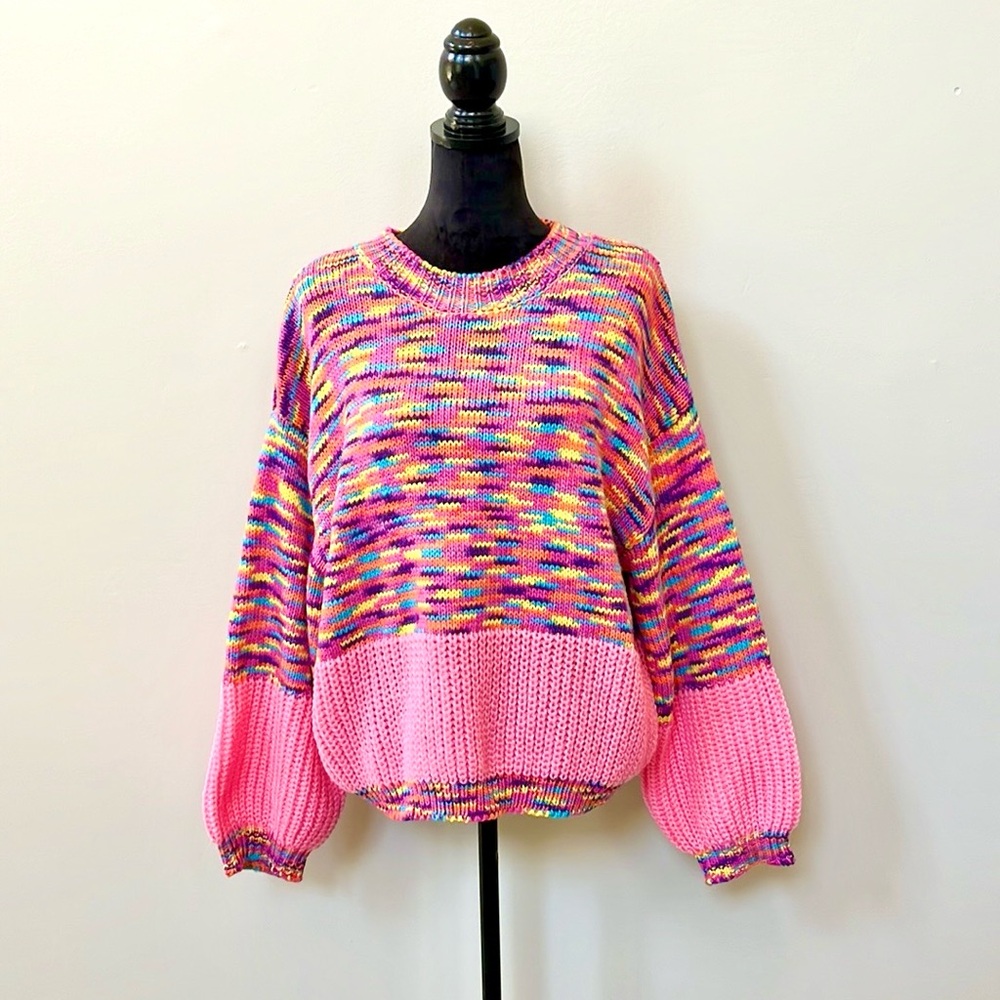 POL Rainbow Confetti Long Sleeve Chunky Multi Color Sweater